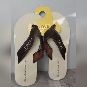 Womens Size 10 Peace & Quiet Love Sole Brown and Cream Flip Flops